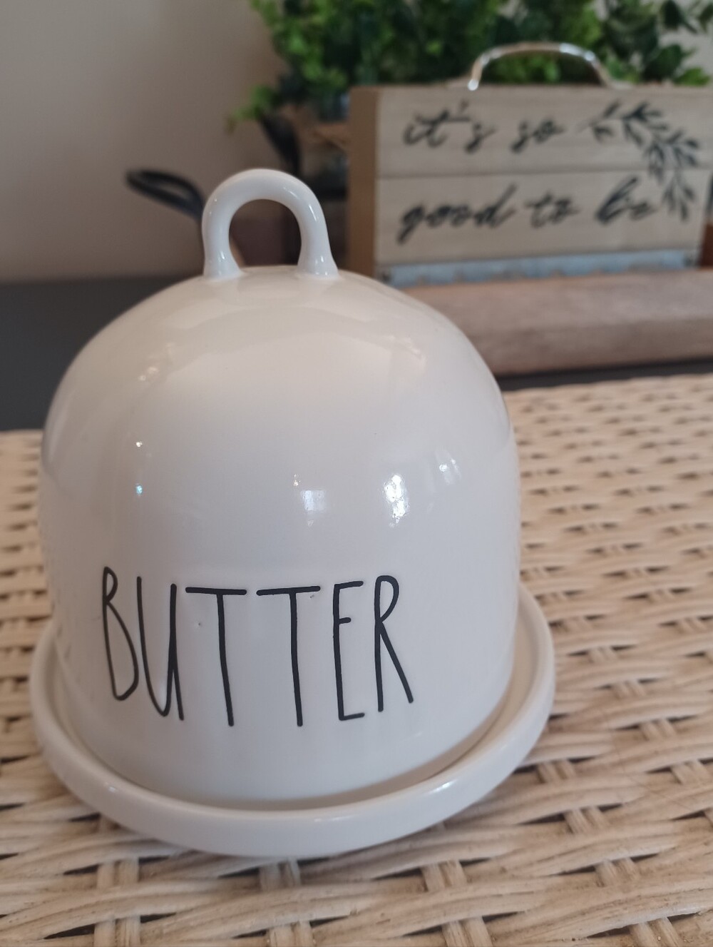 Rae Dunn White Ceramic Butter Bell with Black Lettering